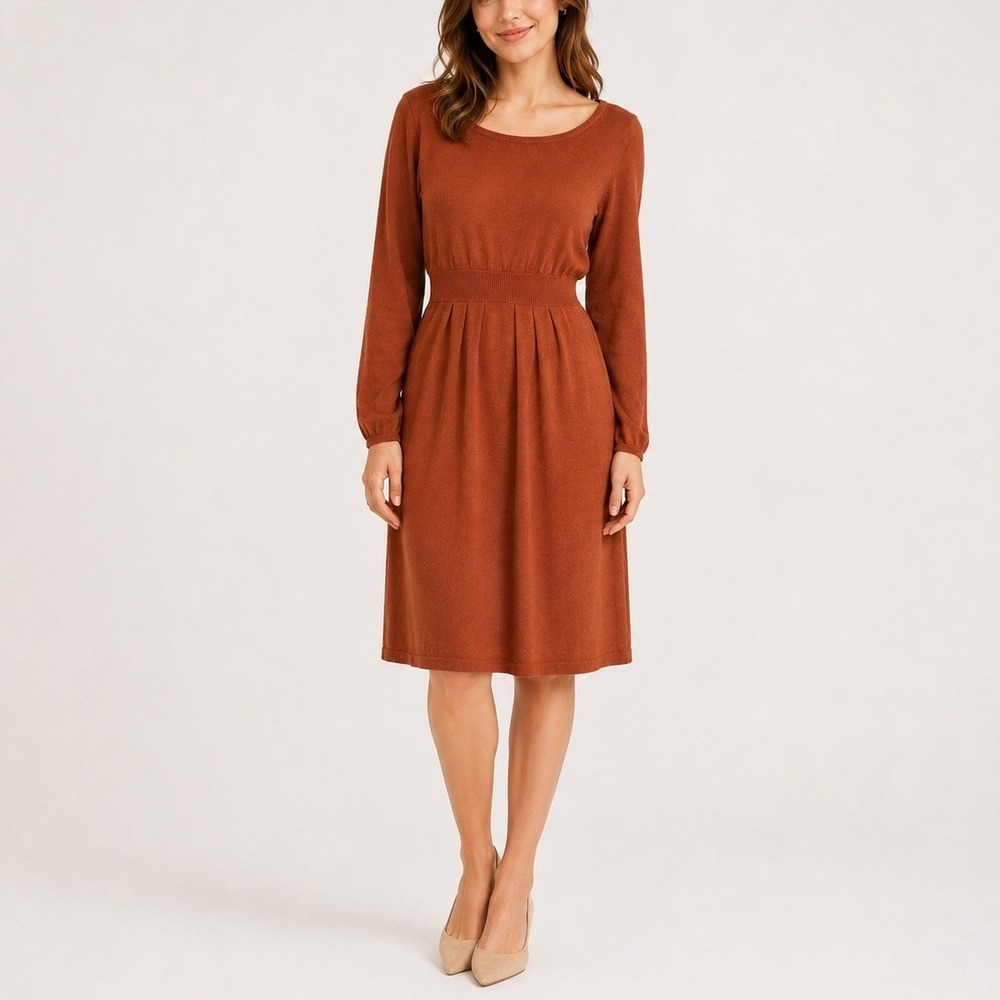 Peruvian Connection Sweater‎ Dress Womens L Rust Knit Long Sleeve Boho Cottage